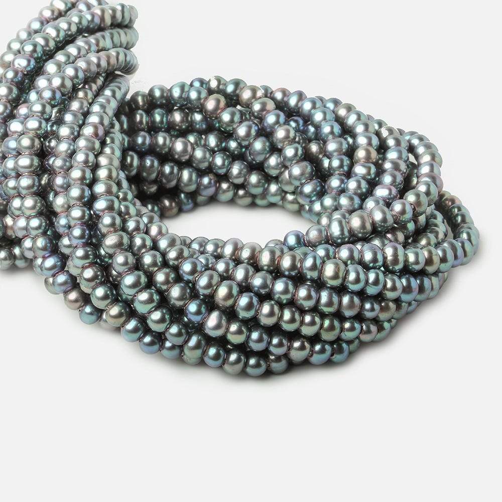 6x4-7x5mm Aqua Green Peacock 2.5mm Large Hole Off Round Pearl 15 inch 75 pieces