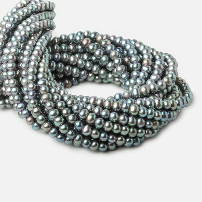 6x4-7x5mm Aqua Green Peacock 2.5mm Large Hole Off Round Pearl 15 inch 75 pieces