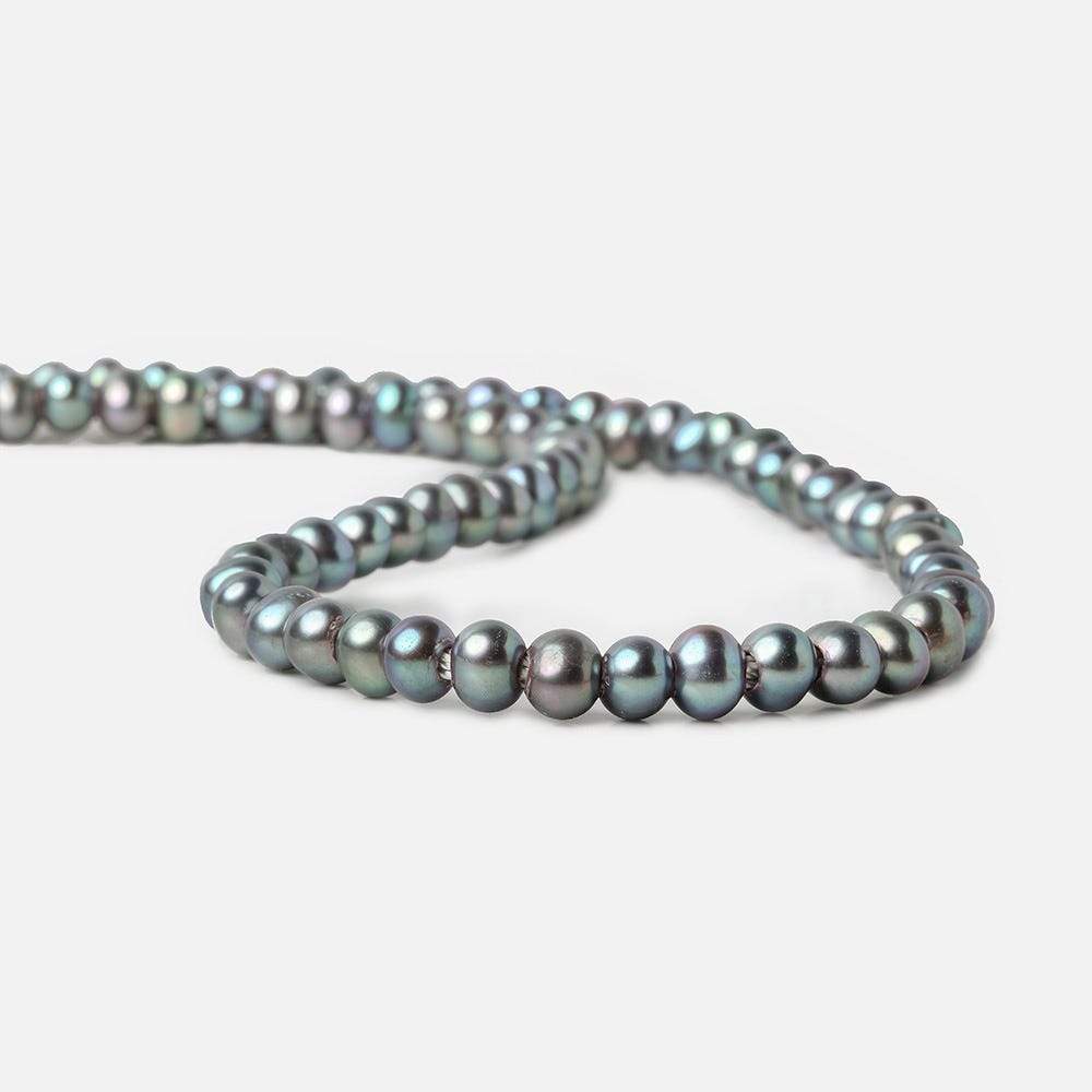 6x4-7x5mm Aqua Green Peacock 2.5mm Large Hole Off Round Pearl 15 inch 75 pieces