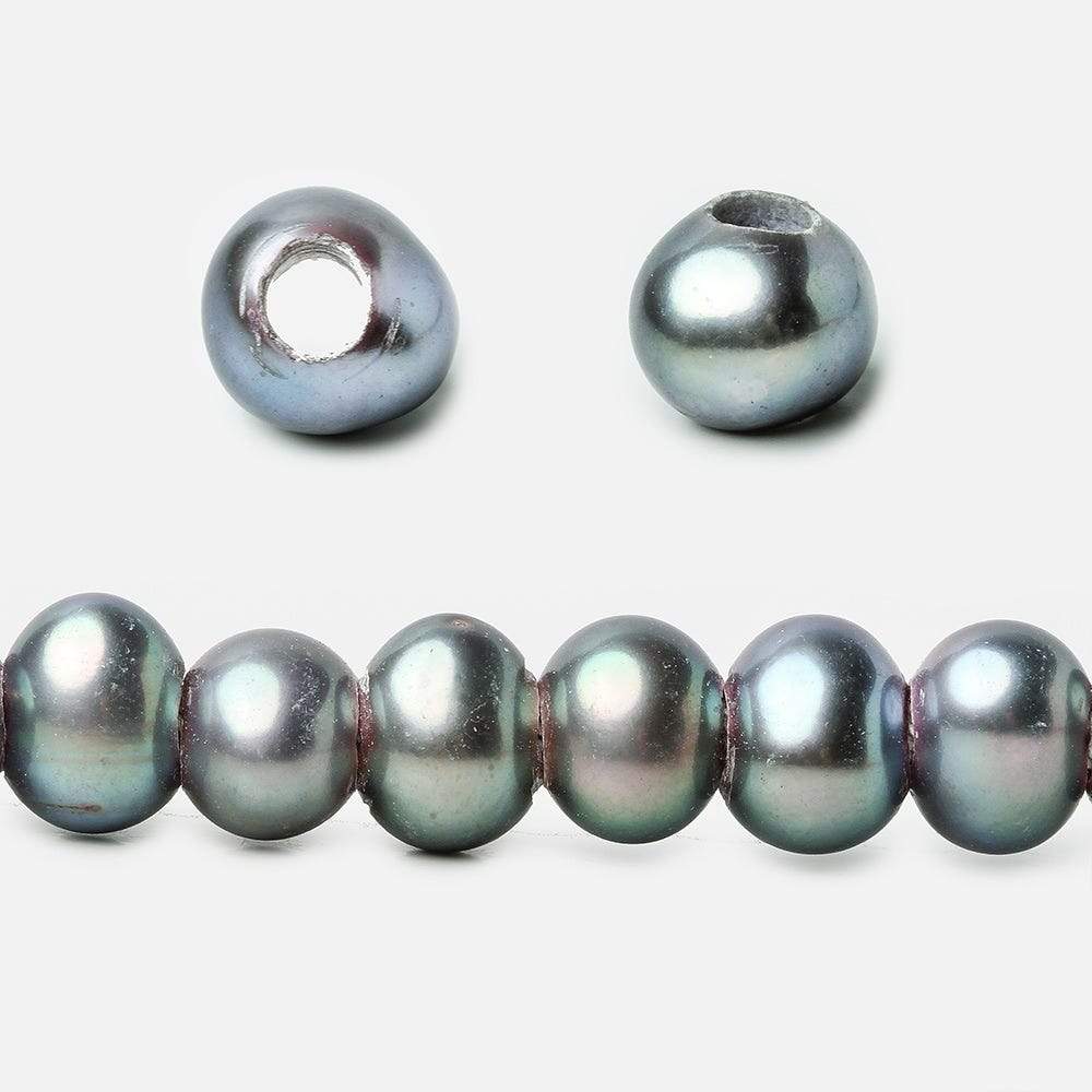 6x4-7x5mm Aqua Green Peacock 2.5mm Large Hole Off Round Pearl 15 inch 75 pieces