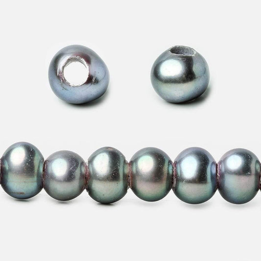 6x4-7x5mm Aqua Green Peacock 2.5mm Large Hole Off Round Pearl 15 inch 75 pieces