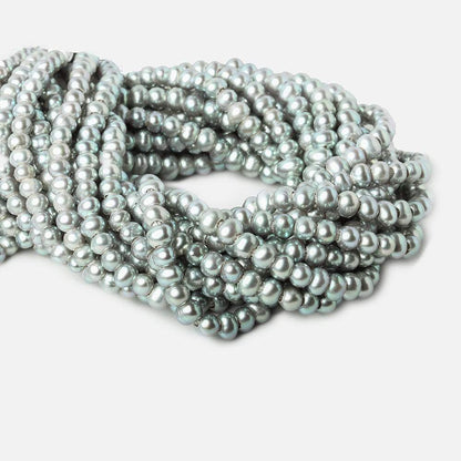 6x4-7x5mm Aqua Green Silver 2.5mm Large Hole Off Round Pearl 15 inch 88 pieces