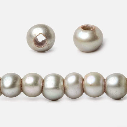 6x4-7x5mm Venetian Silver 2.5mm Large Hole Off Round Pearl 15 inch 78 pieces