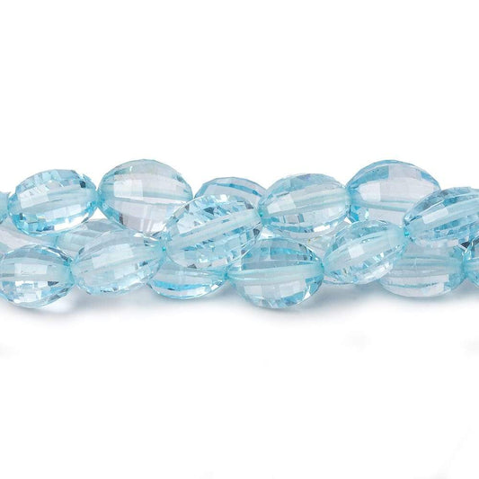 6x4-8.5x6.5mm Sky Blue Topaz checkerboard faceted oval beads 16 inch 52 pieces AAA
