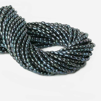 6x4-8x5mm Blue Green Peacock Large Hole Oval Freshwater Pearls 1.5mm drill hole 15 inch 62 pcs