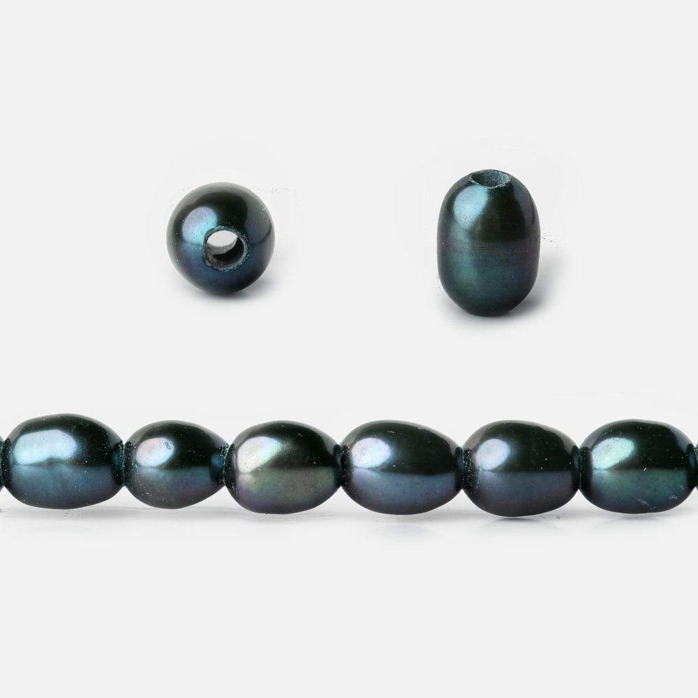 6x4-8x5mm Blue Green Peacock Large Hole Oval Freshwater Pearls 1.5mm drill hole 15 inch 62 pcs