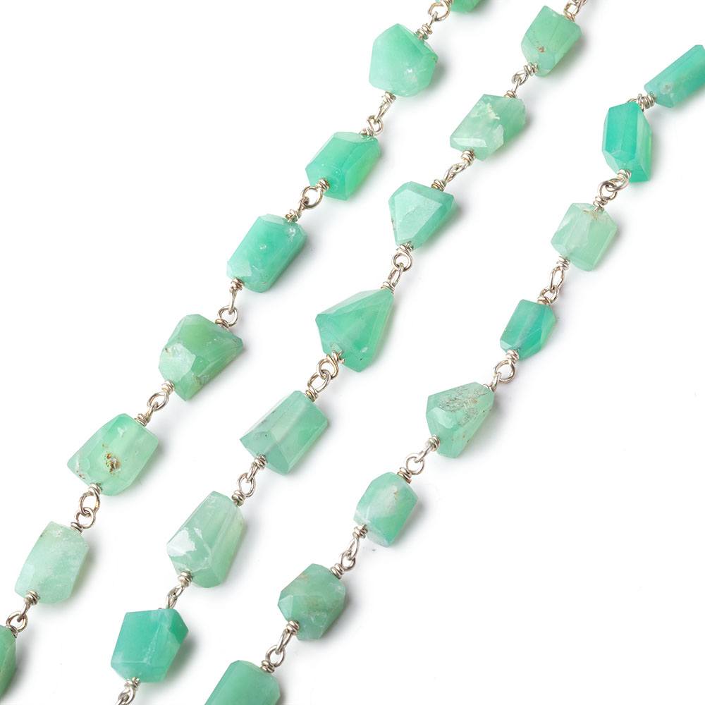 6x4-8x5mm Chrysoprase Faceted Nuggets on .925 Silver Chain Lot of 3 Feet