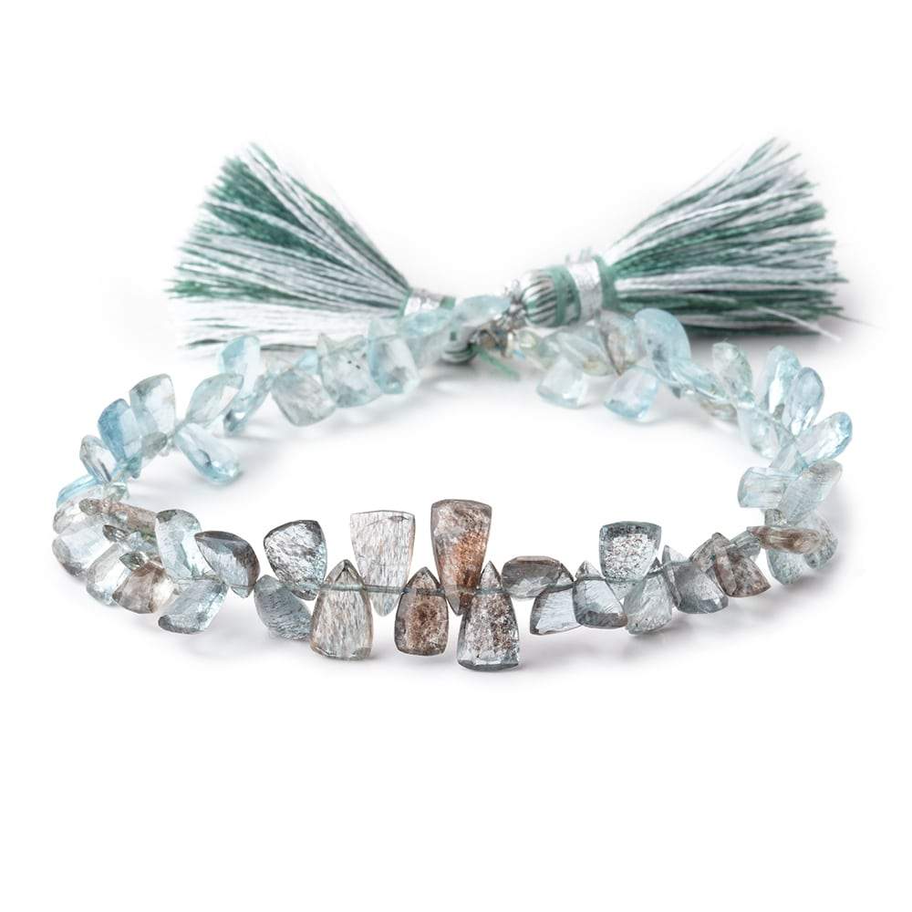 6x4-8x5mm Moss Aquamarine Top Drilled Faceted Points 7 inch 66 Beads