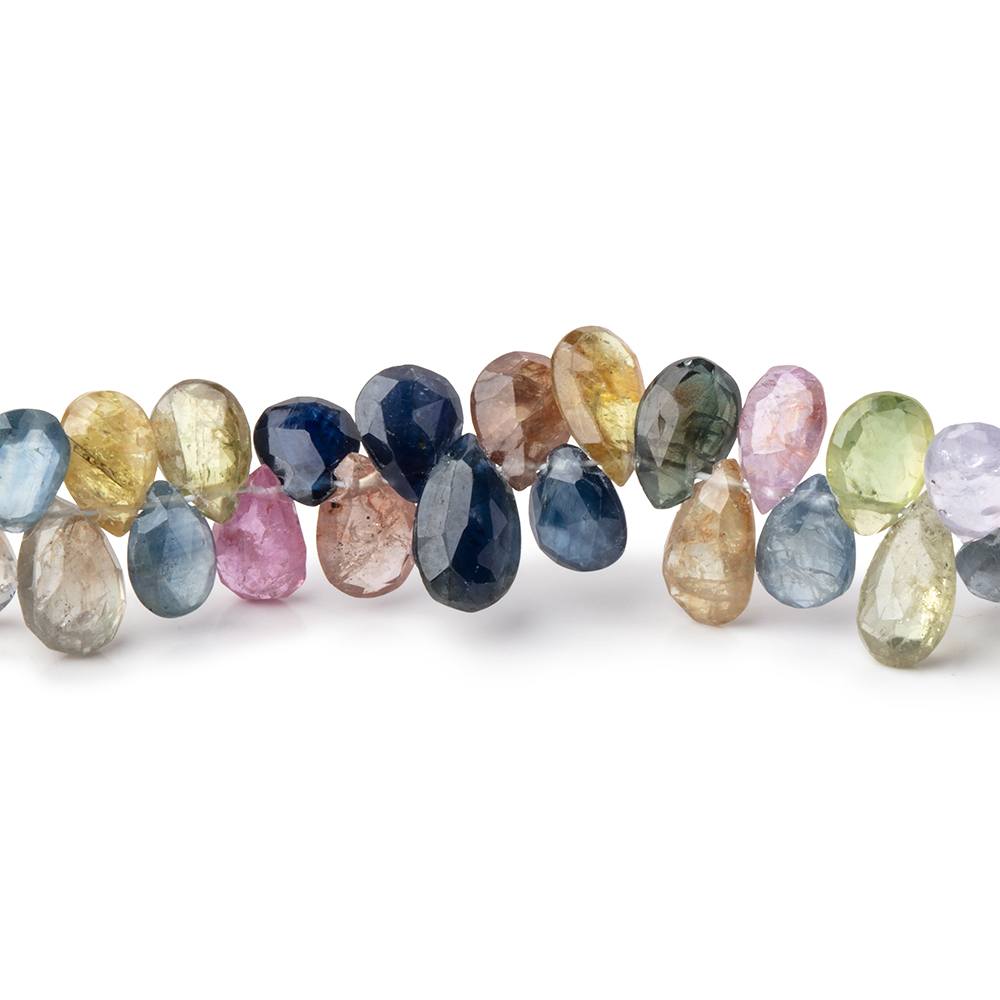 6x4-8x5mm Multi Color Sapphire Faceted Pear Beads 7 inch 74 pieces