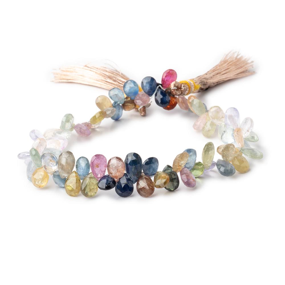 6x4-8x5mm Multi Color Sapphire Faceted Pear Beads 7 inch 74 pieces