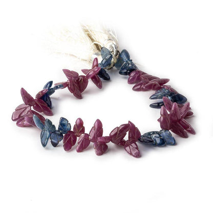 6x4-8x5mm Ruby and Blue Sapphire Carved Leaf Beads 8 inch 68 pieces