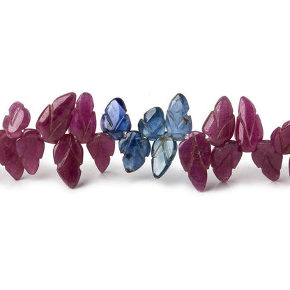 6x4-8x5mm Ruby and Blue Sapphire Carved Leaf Beads 8 inch 68 pieces