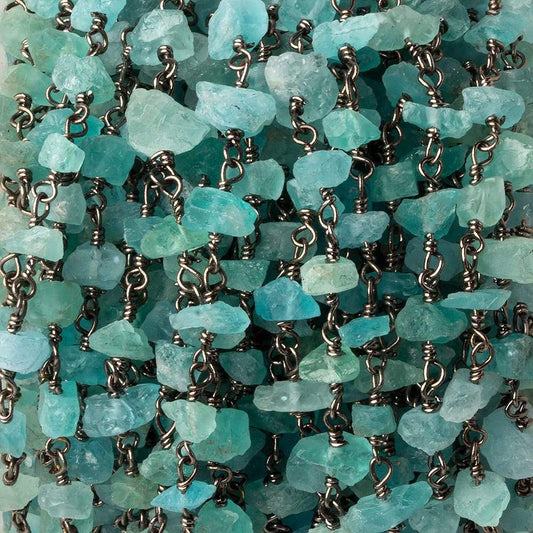 6x4-9x6mm Matte Pool Blue Apatite Chips Black Gold plated Chain by the foot 31 pieces