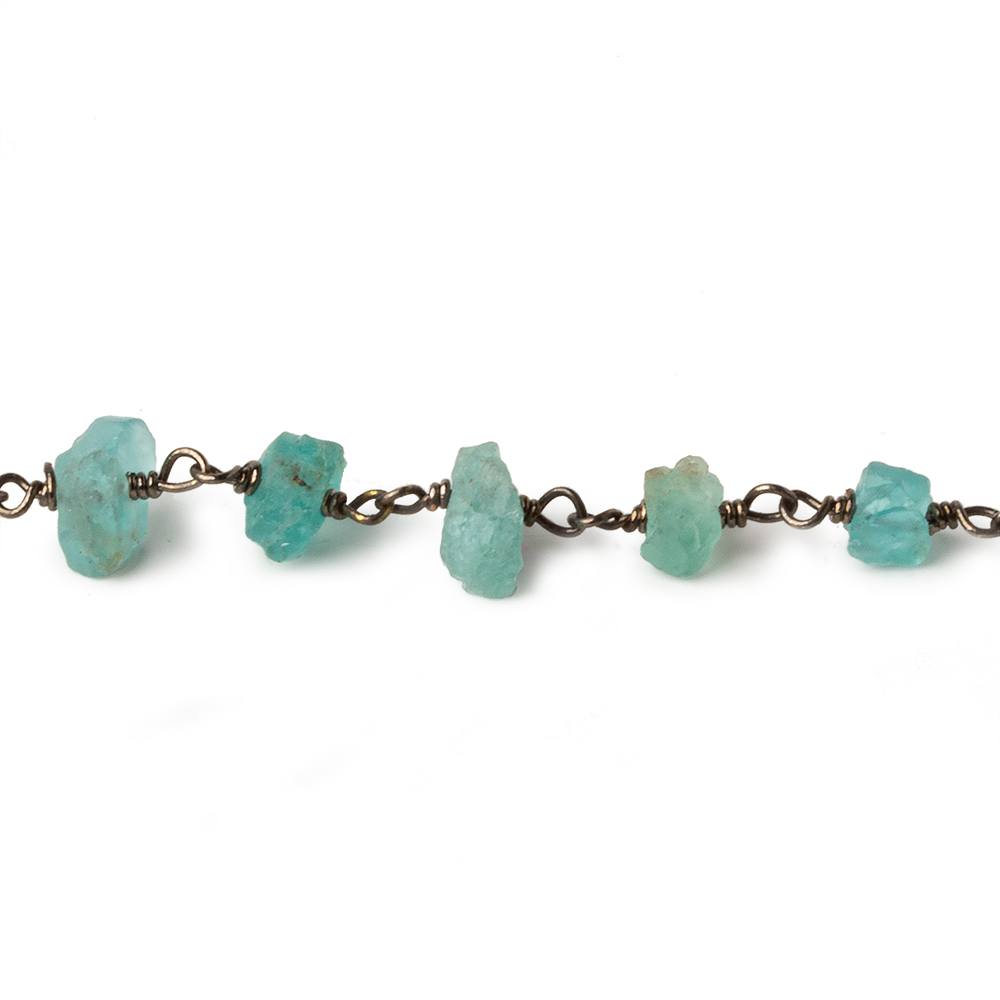 6x4-9x6mm Matte Pool Blue Apatite Chips Black Gold plated Chain by the foot 31 pieces