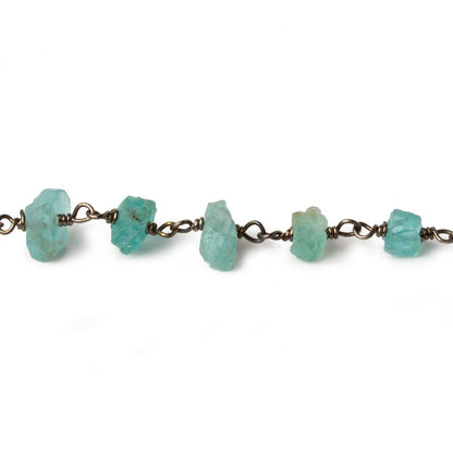 6x4-9x6mm Matte Pool Blue Apatite Chips Black Gold plated Chain by the foot 31 pieces