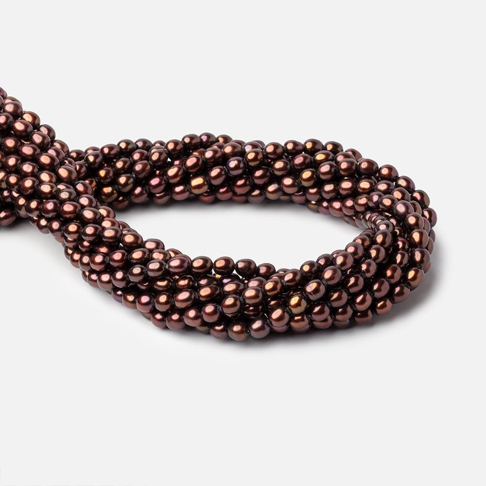 6x4mm Chocolate Straight Drilled Oval Freshwater Pearl 15 inch 66 pieces