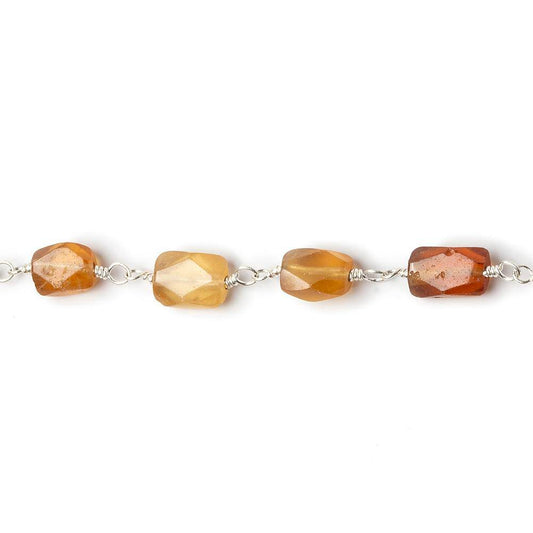 6x4mm Hessonite faceted rectangle Silver plated Wire Wrapped Chain