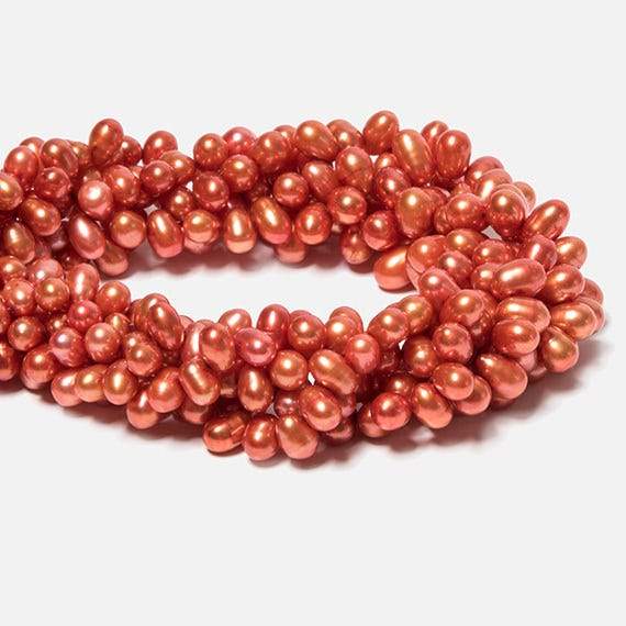 6x4mm Orange Top Drilled Oval Freshwater Pearls 16 inch 78 pcs