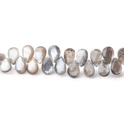 6x4mm Platinum & Chocolate Moonstone Micro Faceted Pears 7.5 inch 80 Beads AAA