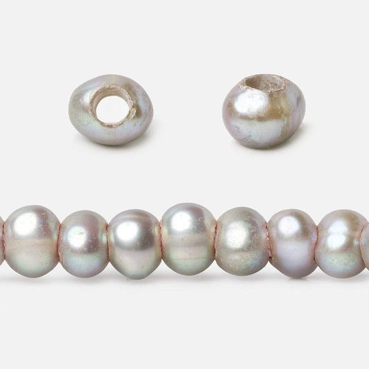 6x4mm Warm Silver 2.5mm Large Hole Off Round Pearl 15 inch 88 pieces