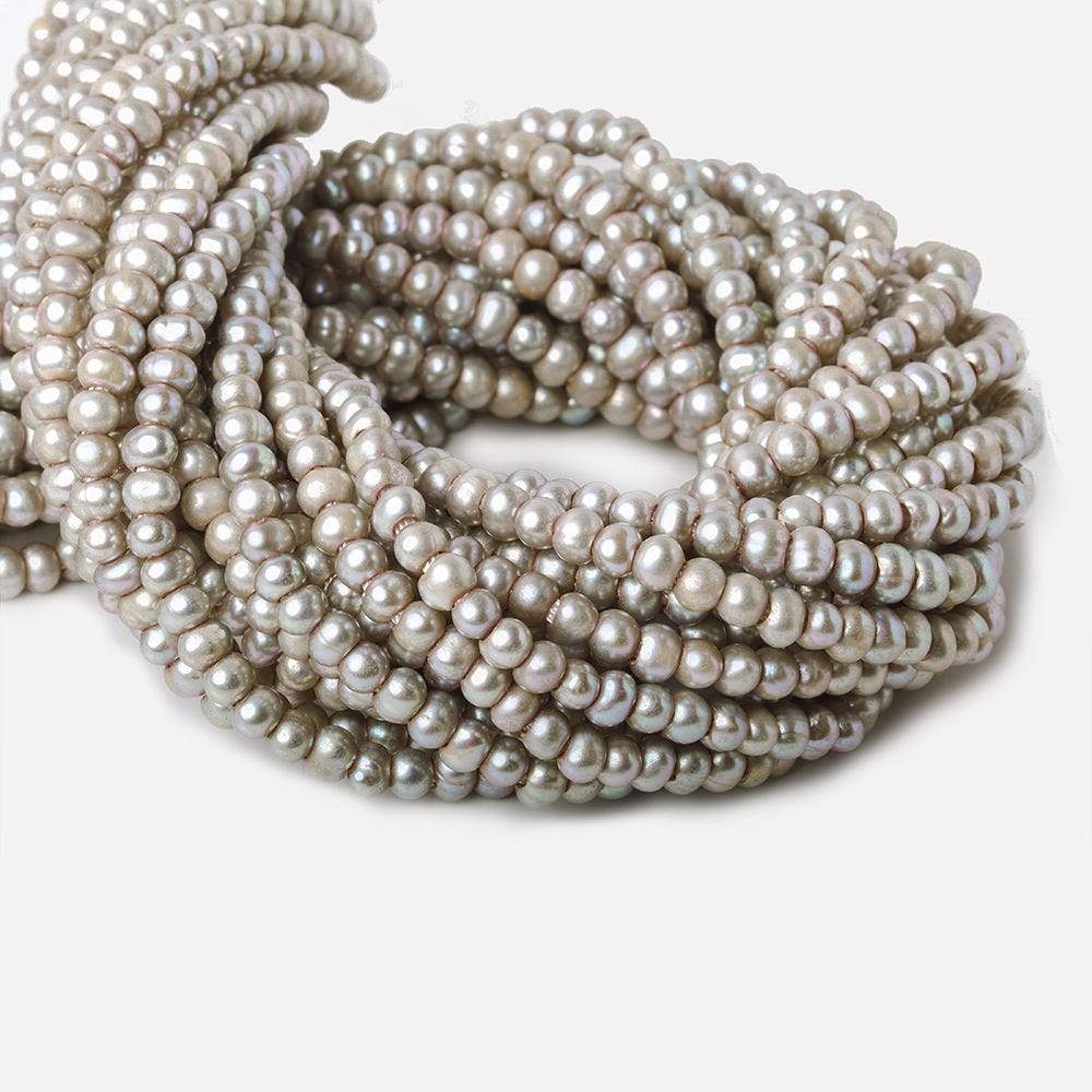 6x4mm Warm Silver 2.5mm Large Hole Off Round Pearl 15 inch 88 pieces