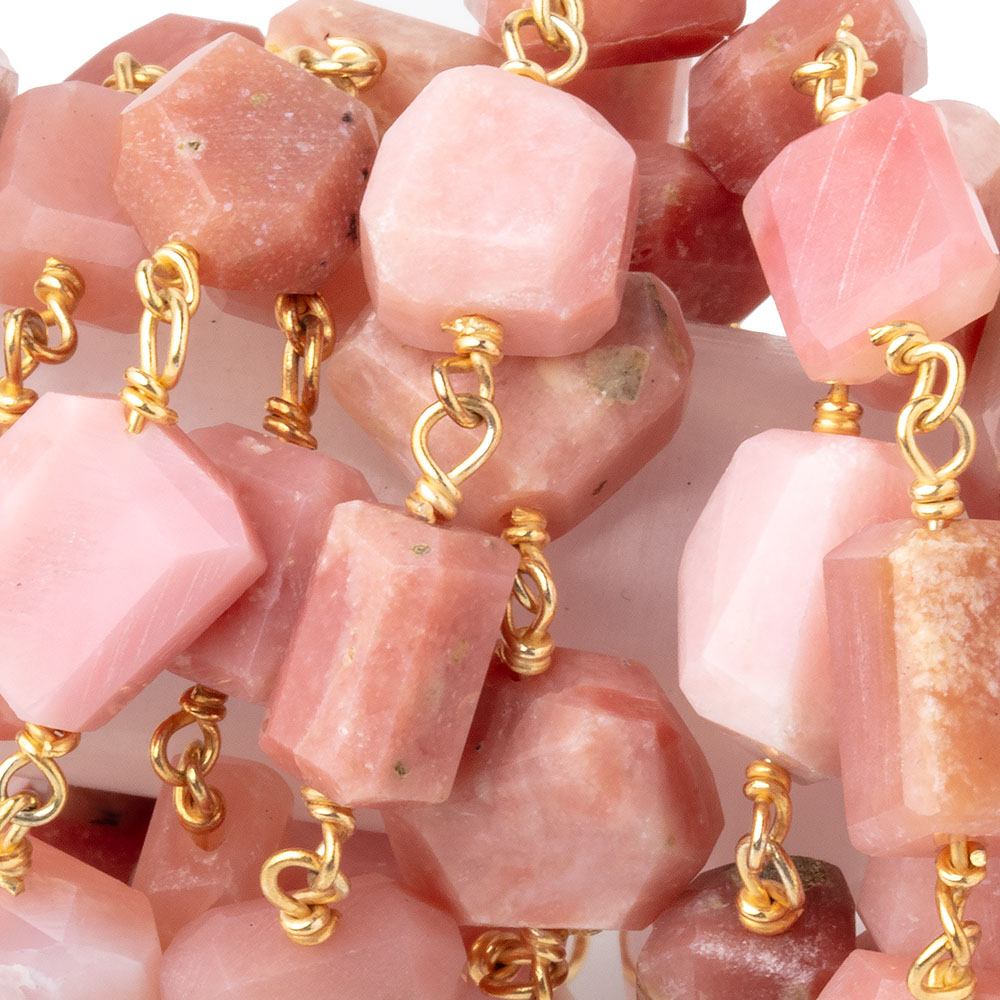 6x5-10x8mm Pink Peruvian Opal Faceted Nugget Beads on Vermeil Chain