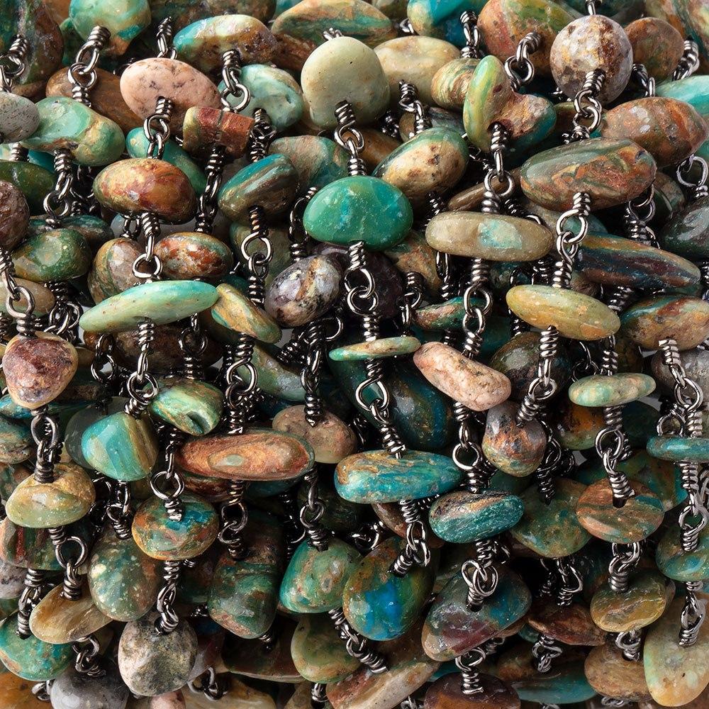 6x5-11x6mm Blue Peruvian Opalina on Black Gold over .925 Chain by the Foot 30 Beads