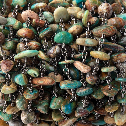 6x5-11x6mm Blue Peruvian Opalina on Black Gold over .925 Chain by the Foot 30 Beads