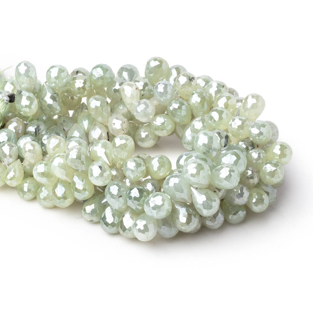 6x5-12x6mm Mystic Prehnite Faceted Tear Drop Beads 8 inch 65 pieces