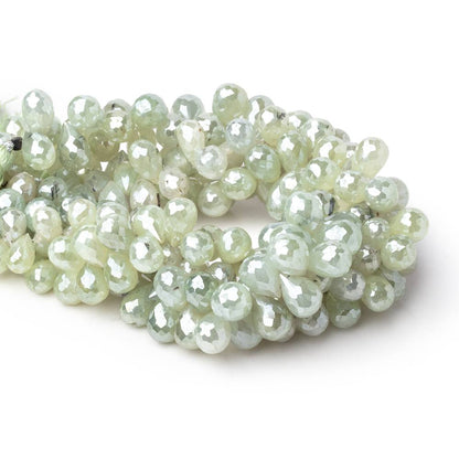 6x5-12x6mm Mystic Prehnite Faceted Tear Drop Beads 8 inch 65 pieces