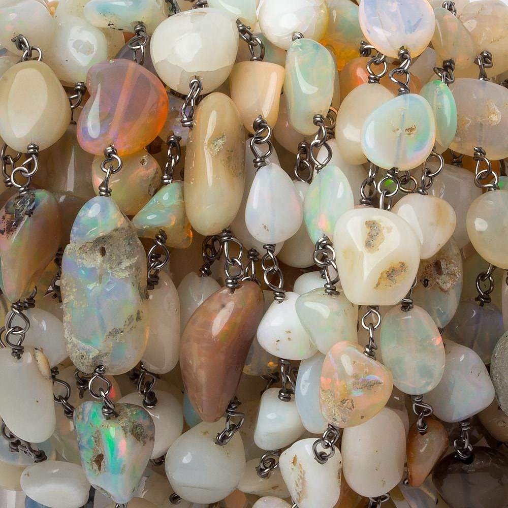 6x5-12x8mm Ethiopian Opal plain nugget Black Gold .925 Silver Chain