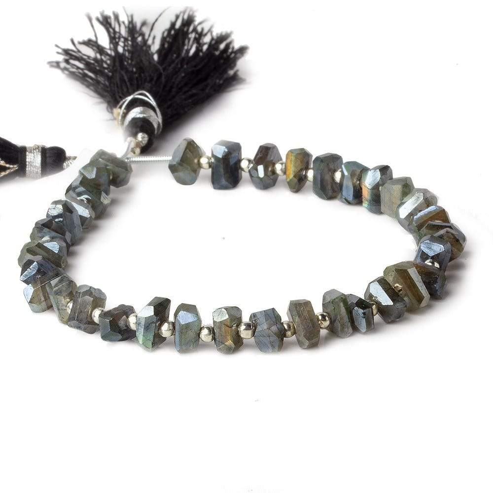 6x5-7x5mm Mystic Labradorite center drilled faceted nuggets 8 inch 33 beads