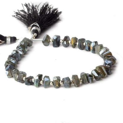 6x5-7x5mm Mystic Labradorite center drilled faceted nuggets 8 inch 33 beads