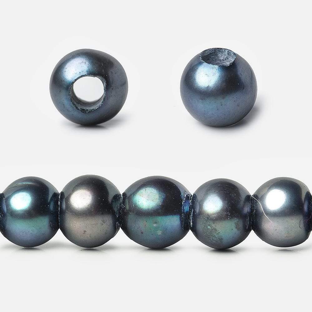 6x5-7x6mm Blue Green Peacock Off Round 2.5mm Large Hole Freshwater Pearl 75 pcs