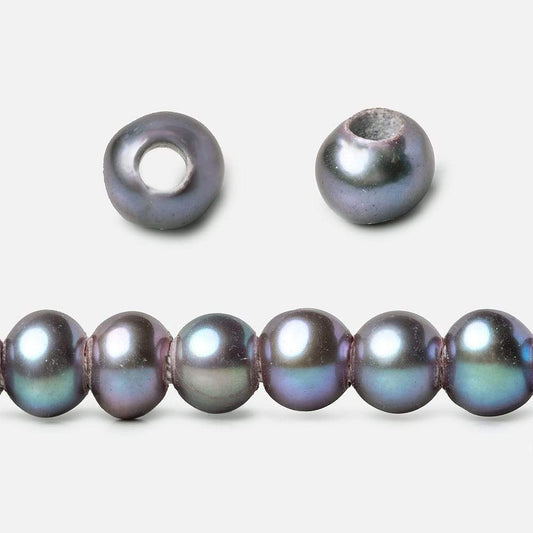 6x5-7x6mm Blue Peacock Silver Off Round 2.5mm Large Hole Freshwater Pearl 75 pcs