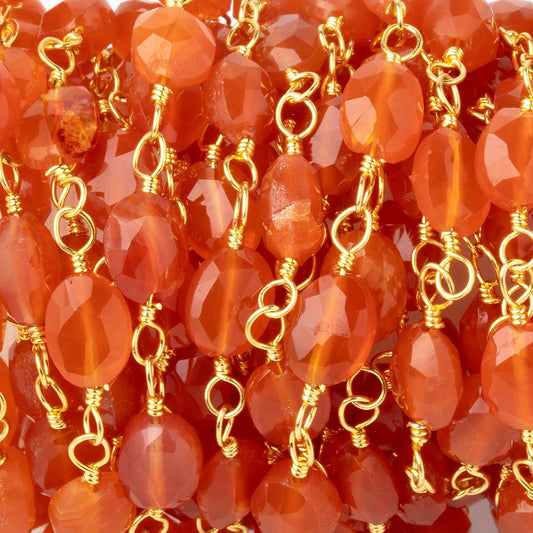 6x5-7x6mm Carnelian Faceted Ovals on Gold Plated Chain