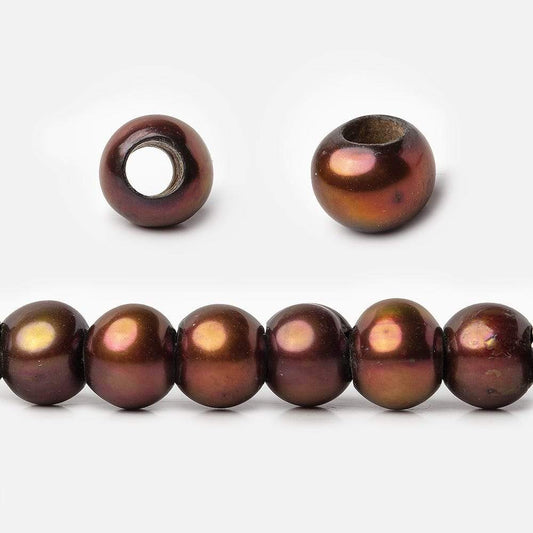6x5-7x6mm Cinnamon Brown Off Round 2.5mm Large Hole Freshwater Pearl 75 pcs