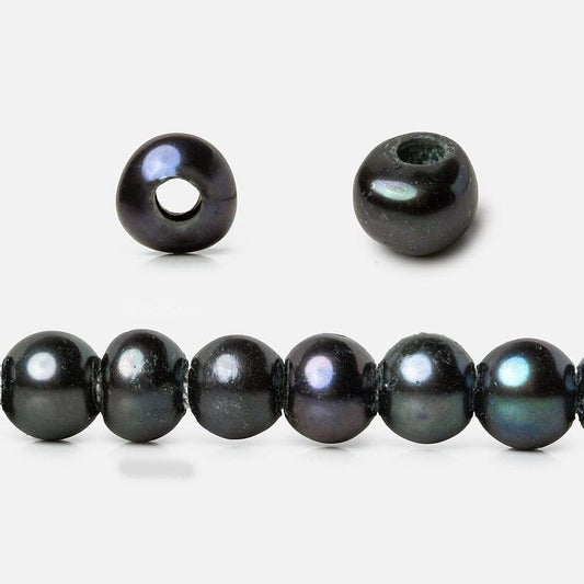 6x5-7x6mm Dark Navy Silver Off Round 2.5mm Large Hole Freshwater Pearl 75 pcs