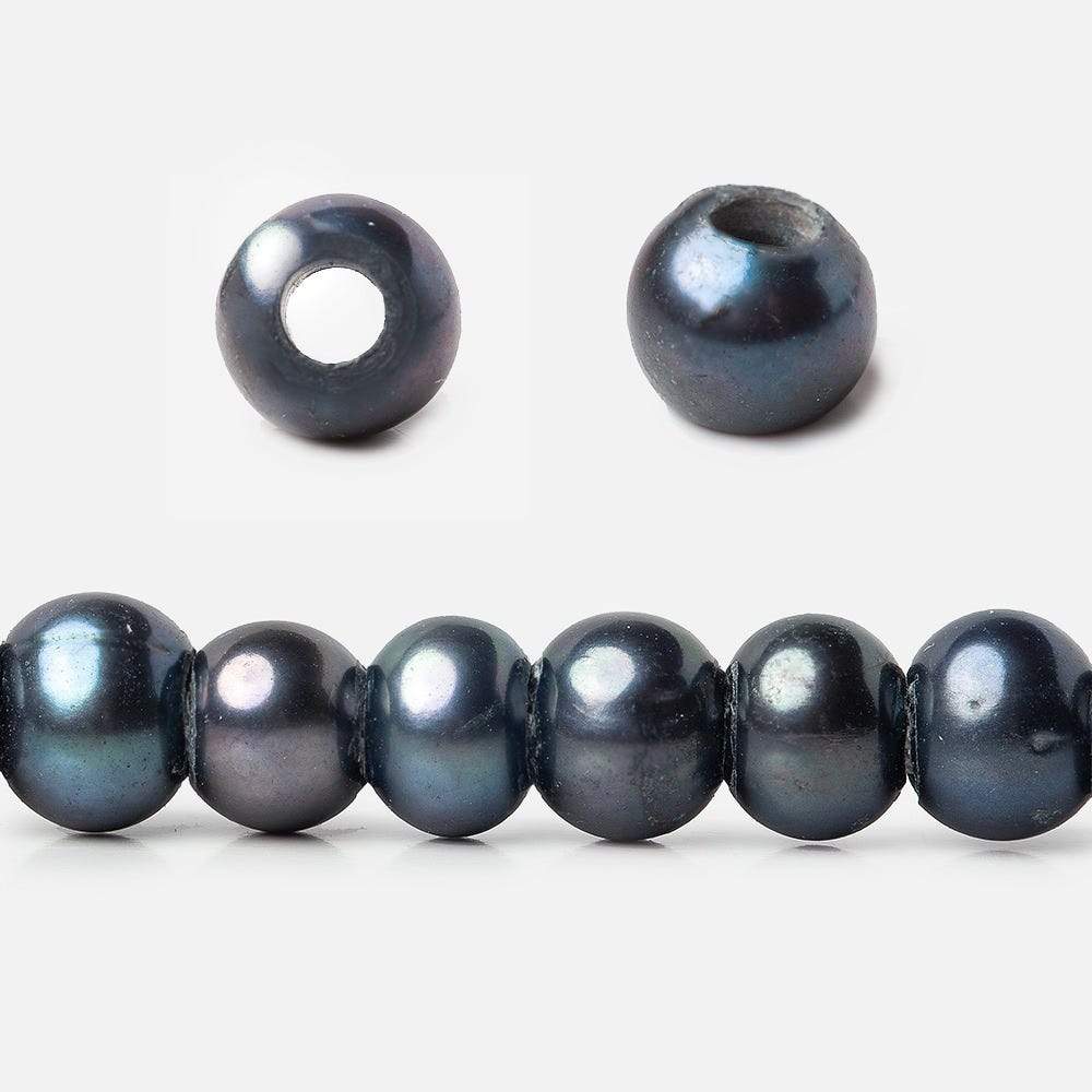 6x5-7x6mm Dark Peacock Off Round 2.5mm Large Hole Freshwater Pearl 75 pcs