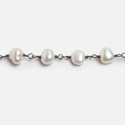 6x5-7x6mm Off White Baroque Pearl Black Gold plated Chain by the foot 25 pcs