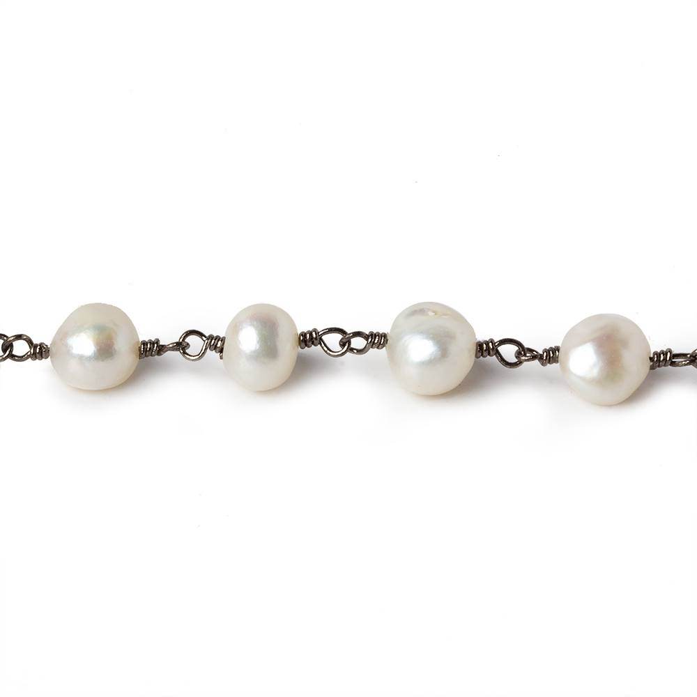 6x5-7x6mm Off White Baroque Pearl Black Gold plated Chain by the foot 25 pcs