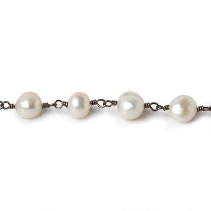 6x5-7x6mm Off White Baroque Pearl Black Gold plated Chain by the foot 25 pcs
