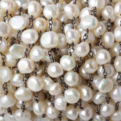 6x5-7x6mm Off White Baroque Pearl Black Gold plated Chain by the foot 25 pcs