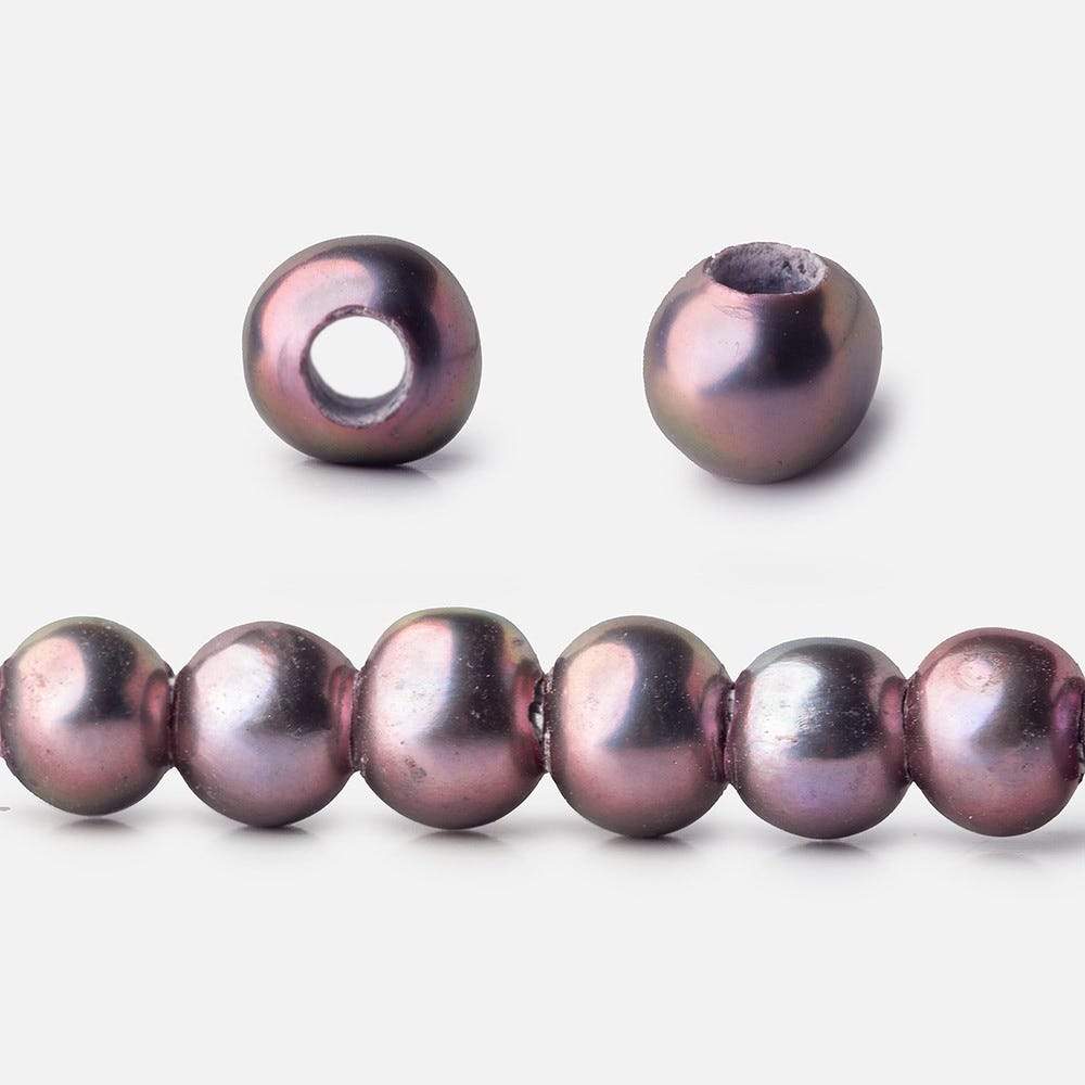 6x5-7x6mm Pink Peacock Silver Off Round 2.5mm Large Hole Freshwater Pearl 75 pcs