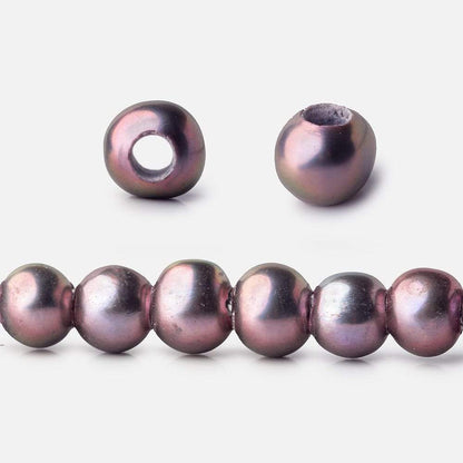 6x5-7x6mm Pink Peacock Silver Off Round 2.5mm Large Hole Freshwater Pearl 75 pcs