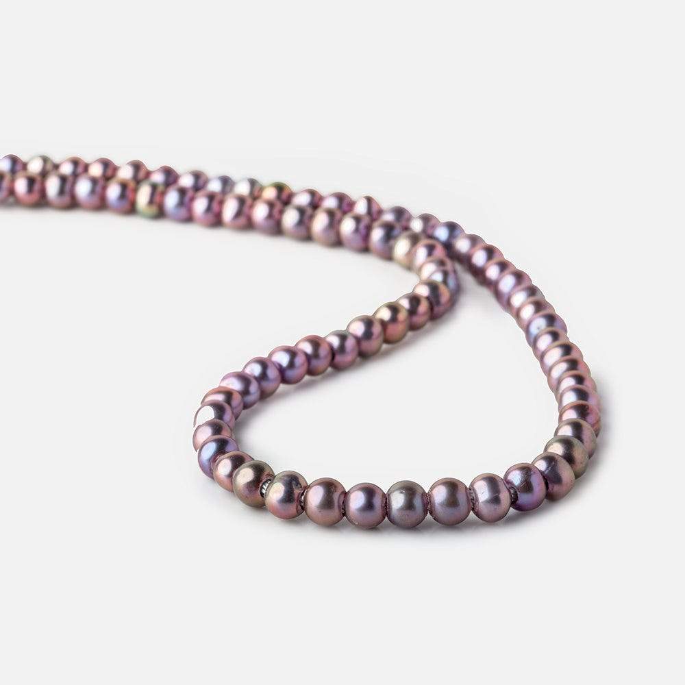 6x5-7x6mm Pink Peacock Silver Off Round 2.5mm Large Hole Freshwater Pearl 75 pcs