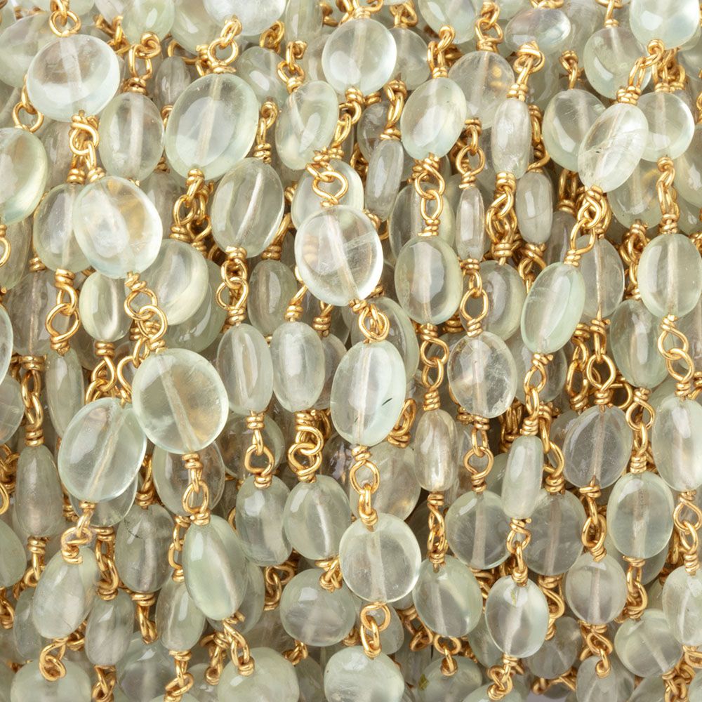 6x5-7x6mm Prehnite Plain Oval Beads on Vermeil Chain