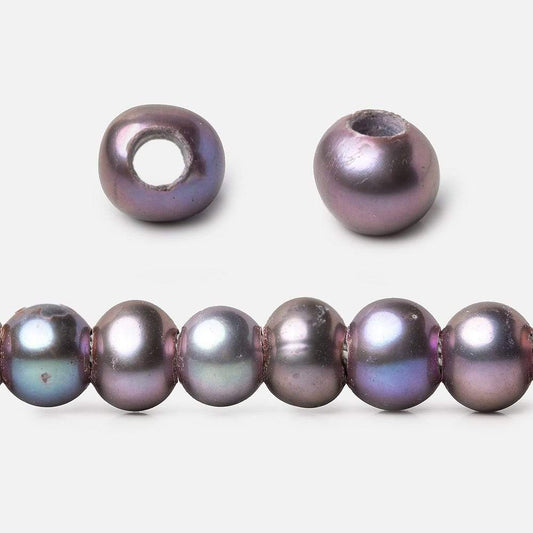 6x5-7x6mm Violet Peacock Off Round 2.5mm Large Hole Freshwater Pearl 75 pcs