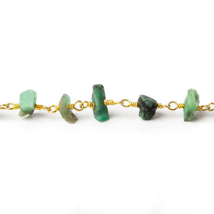 6x5-8x4mm Matte Emerald Chips Gold plated Chain by the foot 34 pieces