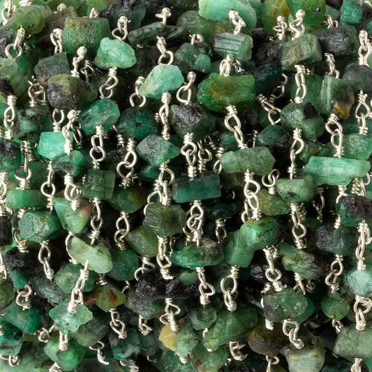 6x5-8x5mm Matte Emerald Chips Silver plated Chain by the foot 32 pieces